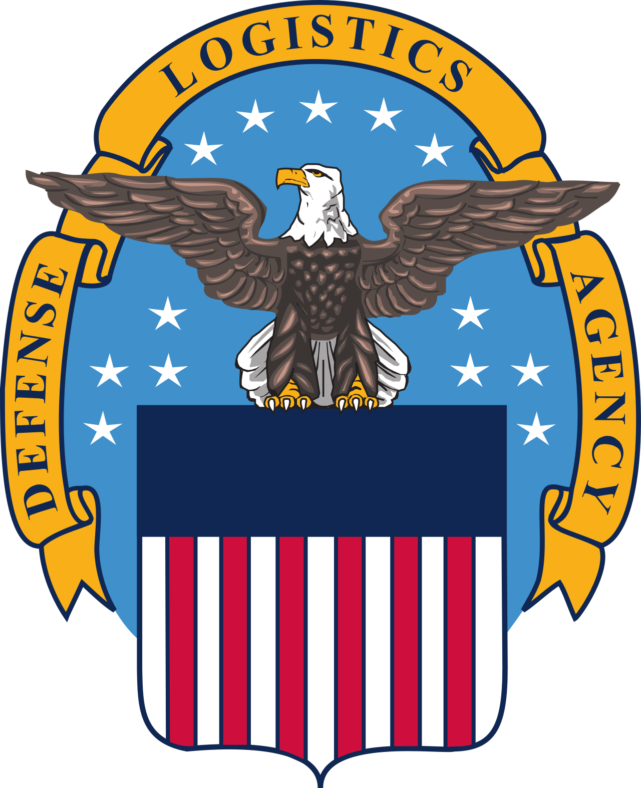 Seal of the U.S. Defense Logistics Agency with an eagle, blue circle, stars, and red-white-blue shield.